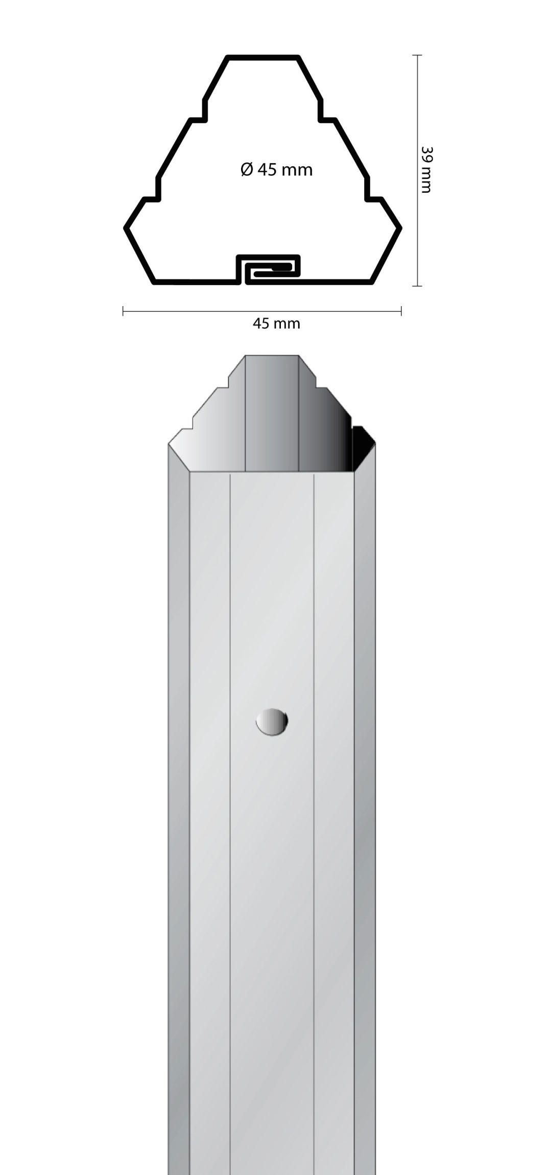 palo triangolare da 45mm